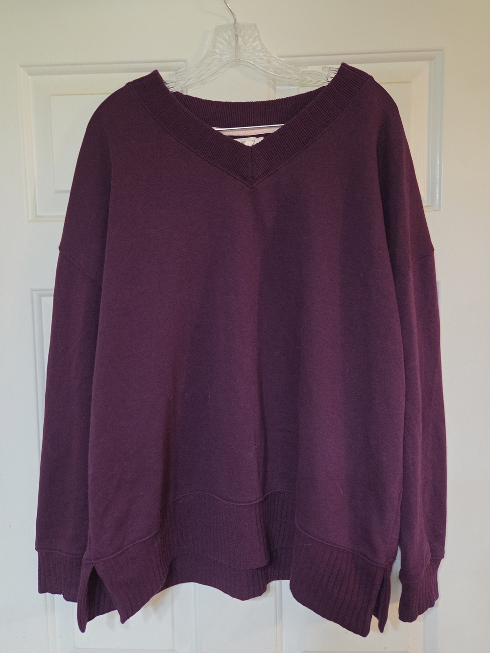 Maurices Ribbed V-Neck Sweater in Plum